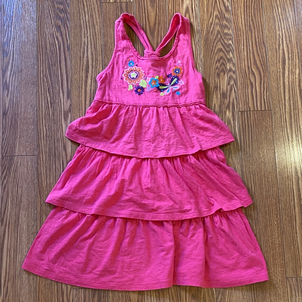 Girls Bright Pink Tiered Embroidered Sundress